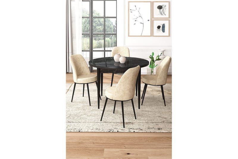Tor Spisegruppe 4-seter - Svart/Beige - Møbler - Bord - Spisegruppe