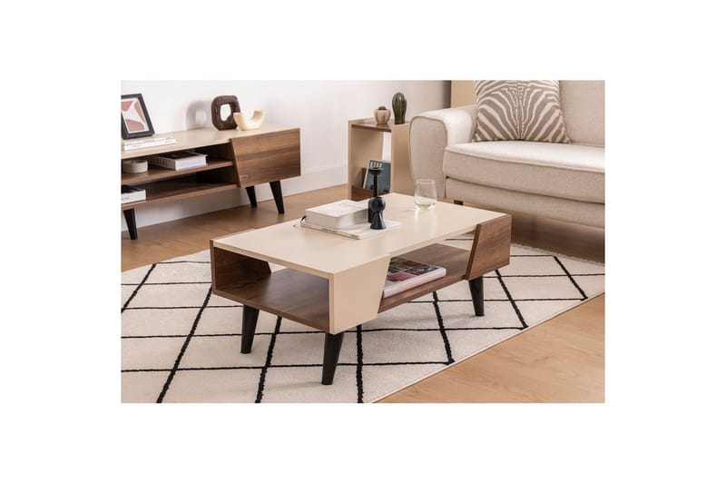 Torin Stuebord 90 cm - Valnøtt/Beige - Møbler - Bord - Sofabord & salongbord