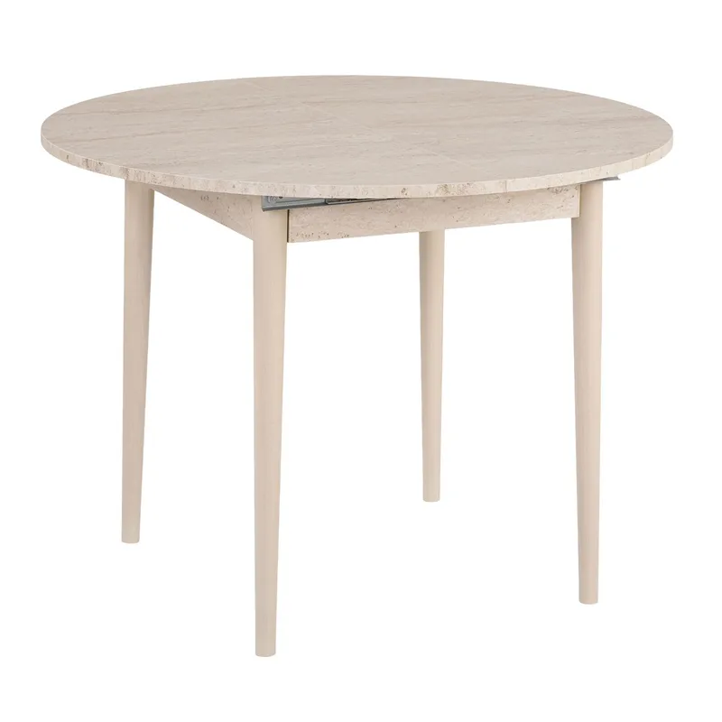 Tralven spisebord 131 cm rundt, Travertin og Eik