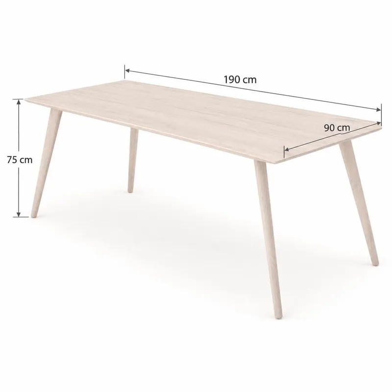 Tyrö rektangulært spisebord og kjøkkenbord 190x90 cm asketre - Hvitlasert - Møbler - Bord - Spisebord & kjøkkenbord
