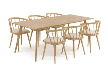 Tyrö spisegruppe 190 cm eik med 6 stk. Tyrö karmstoler med pute