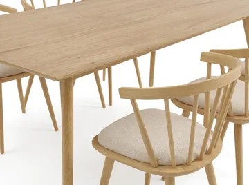 Tyrö spisegruppe 190 cm eik med 6 stk. Tyrö karmstoler med pute - Eik - Møbler - Bord - Spisegruppe