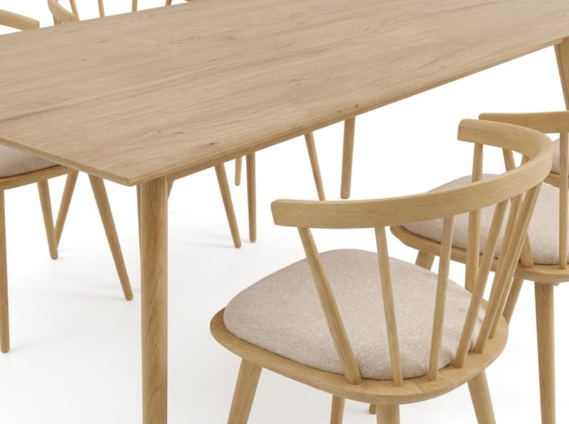 Tyrö spisegruppe 190 cm eik med 6 stk. Tyrö karmstoler med pute - Eik - Møbler - Bord - Spisegruppe
