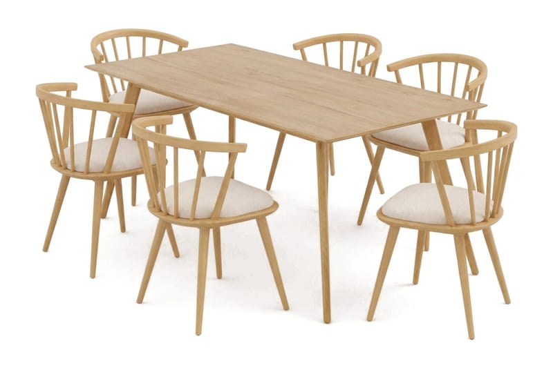 Tyrö spisegruppe 190 cm eik med 6 stk. Tyrö karmstoler med pute - Eik - Møbler - Bord - Spisegruppe