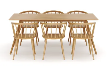 Tyrö Spisegruppe med 6 Tyrö Armstoler - Oak/Oak - Møbler - Bord - Spisegruppe