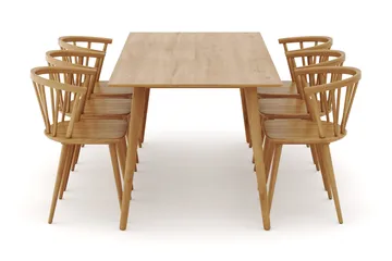Tyrö Spisegruppe med 6 Tyrö Armstoler - Oak/Oak - Møbler - Bord - Spisegruppe
