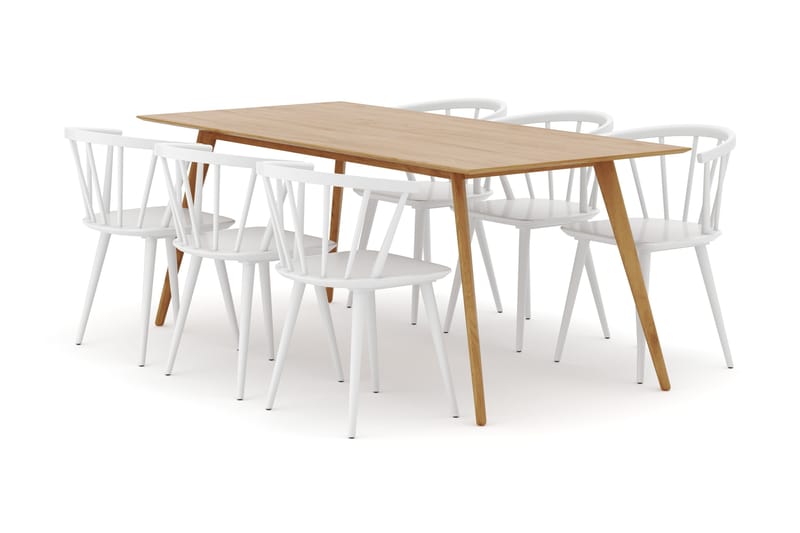 Tyrö Spisegruppe med 6 Tyrö Armstoler, Oak/White