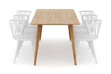 Tyrö Spisegruppe med 6 Tyrö Armstoler - Oak/White - Møbler - Bord - Spisegruppe
