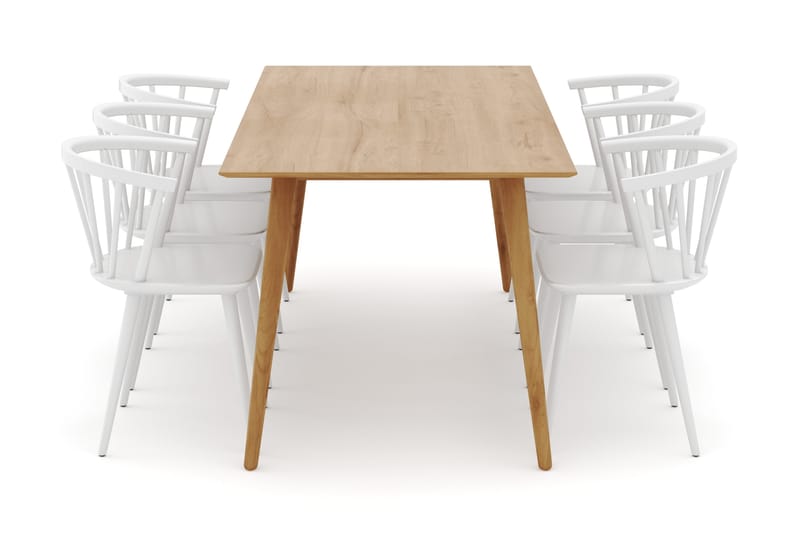 Tyrö Spisegruppe med 6 Tyrö Armstoler - Oak/White - Møbler - Bord - Spisegruppe