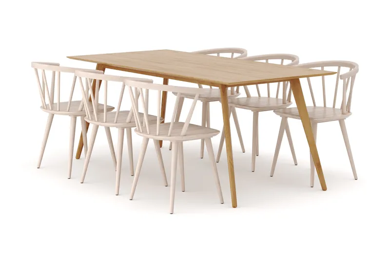 Tyrö Spisegruppe med 6 Tyrö Armstoler, Oak/Whitewash