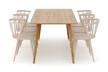 Tyrö Spisegruppe med 6 Tyrö Armstoler - Oak/Whitewash - Møbler - Bord - Spisegruppe