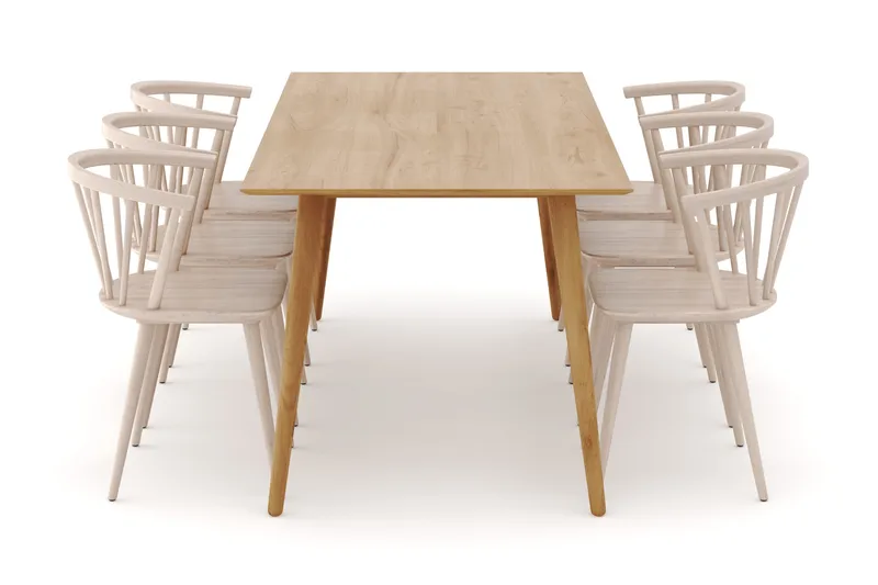 Tyrö Spisegruppe med 6 Tyrö Armstoler - Oak/Whitewash - Møbler - Bord - Spisegruppe