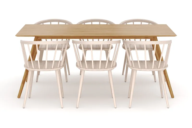 Tyrö Spisegruppe med 6 Tyrö Armstoler - Oak/Whitewash - Møbler - Bord - Spisegruppe