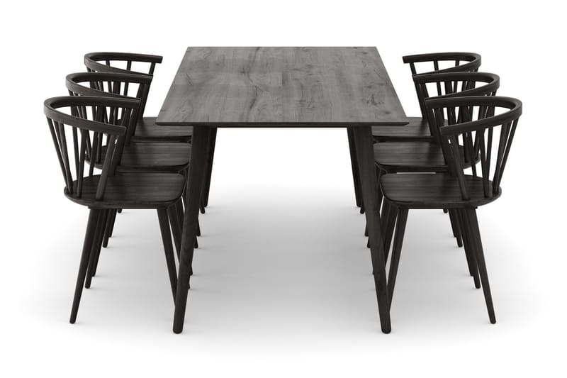 Tyrö Spisegruppe med 6 Tyrö Armstoler - Smoked Oak/Smoked Oak - Møbler - Bord - Spisegruppe