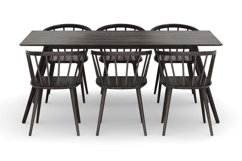 Tyrö Spisegruppe med 6 Tyrö Armstoler - Smoked Oak/Smoked Oak - Møbler - Bord - Spisegruppe