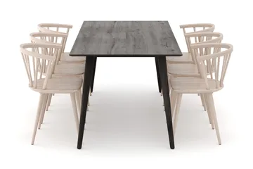 Tyrö Spisegruppe med 6 Tyrö Armstoler - Smoked Oak/Whitewash - Møbler - Bord - Spisegruppe