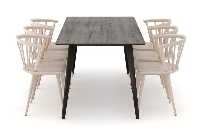 Tyrö Spisegruppe med 6 Tyrö Armstoler - Smoked Oak/Whitewash - Møbler - Bord - Spisegruppe