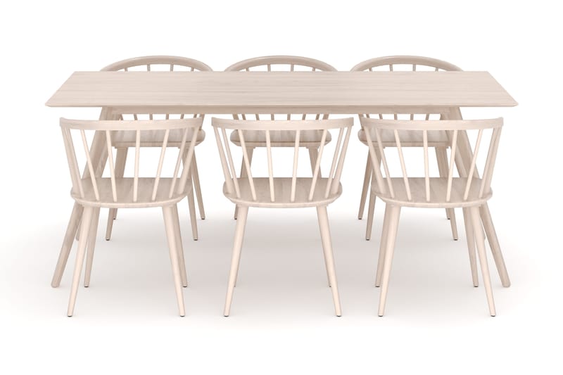 Tyrö Spisegruppe med 6 Tyrö Armstoler - Whitewash/Whitewash - Møbler - Bord - Spisegruppe