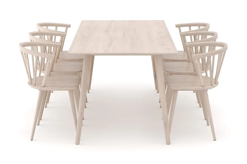 Tyrö Spisegruppe med 6 Tyrö Armstoler - Whitewash/Whitewash - Møbler - Bord - Spisegruppe