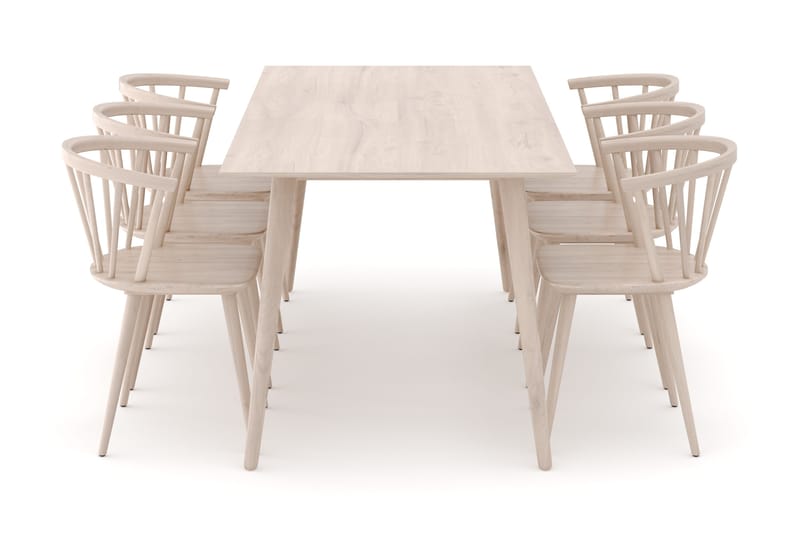 Tyrö Spisegruppe med 6 Tyrö Armstoler - Whitewash/Whitewash - Møbler - Bord - Spisegruppe