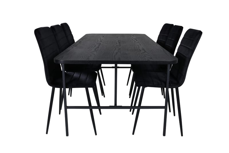 Uno Spisegruppe 200 cm Rektangulær med 6 Windu Lyx Stoler, Sort