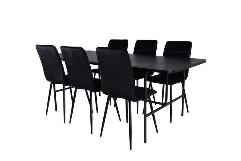 Uno Spisegruppe 200 cm Rektangulær med 6 Windu Lyx Stoler - Sort - Møbler - Bord - Spisegruppe