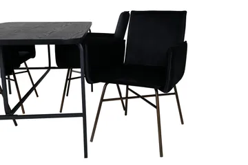 Unos Spisegruppe 200 cm Rektangulær med 4 Petra Stoler - Sort - Møbler - Bord - Spisegruppe