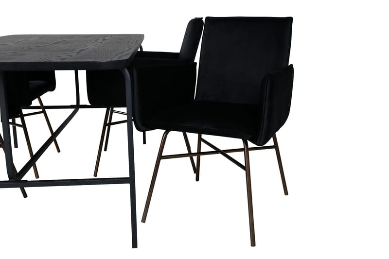 Unos Spisegruppe 200 cm Rektangulær med 4 Petra Stoler - Sort - Møbler - Bord - Spisegruppe