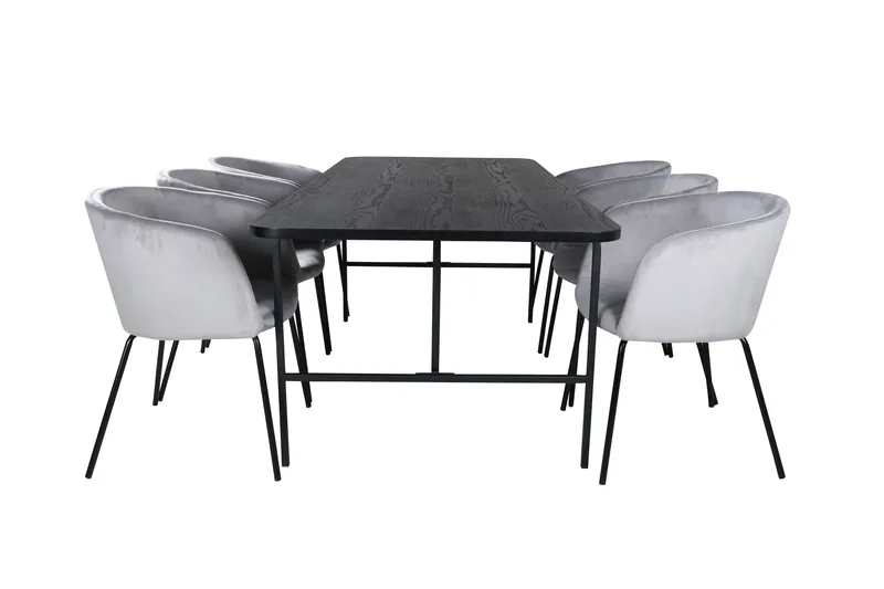 Unos Spisegruppe 200 cm Rektangulær med 6 Berit Stoler, Sort