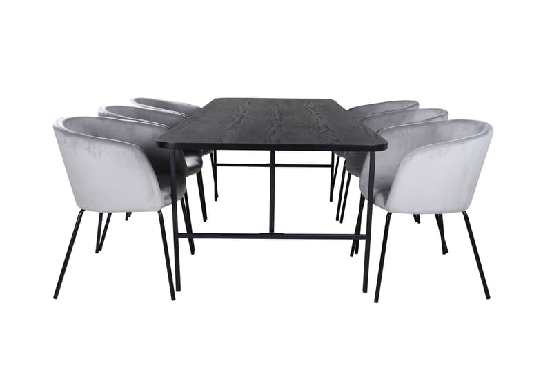 Unos Spisegruppe 200 cm Rektangulær med 6 Berit Stoler, Sort