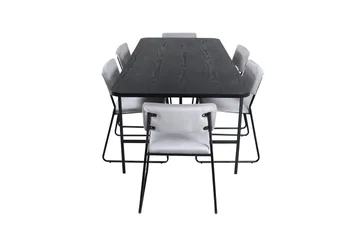 Unos Spisegruppe 200 cm Rektangulær med 6 Kenth Stoler - Sort - M øbler - Bord - Spisegruppe