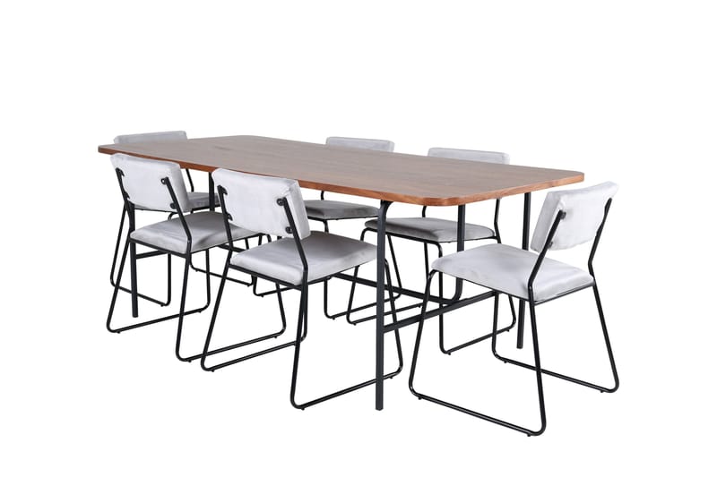 Unos Spisegruppe 200 cm Rektangulær med 6 Kenth Stoler, Sort