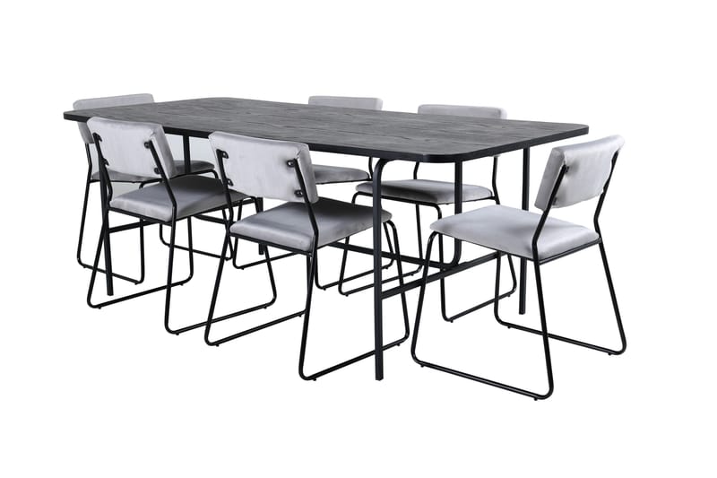 Unos Spisegruppe 200 cm Rektangulær med 6 Kenth Stoler, Sort