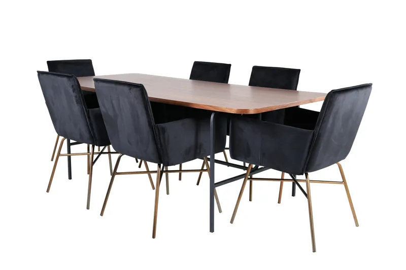 Unos Spisegruppe 200 cm Rektangulær med 6 Petra Stoler, Sort