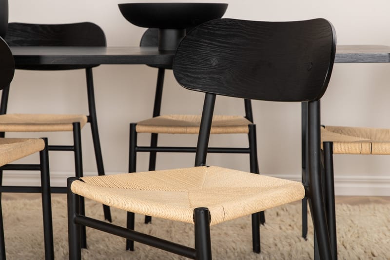 Unos Spisegruppe 200 cm Rektangulær med 6 Polly Stoler - Sort - Møbler - Bord - Spisegruppe