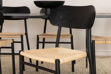 Unos Spisegruppe 200 cm Rektangulær med 6 Polly Stoler - Sort - Møbler - Bord - Spisegruppe