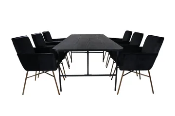 Unos Spisegruppe 200 cm Rektangulær med 6 Petra Stoler - Sort - Møbler - Bord - Spisegruppe