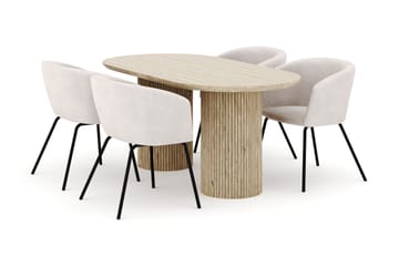 Uppveda Ovalt Spisebord 180x90 cm med 4 Berit Stoler - Beige - Møbler - Bord - Spisegruppe