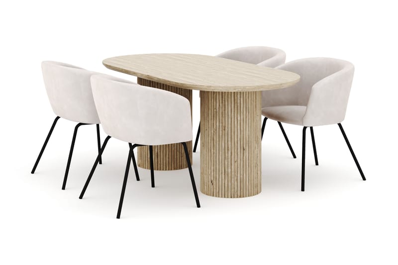 Uppveda Ovalt Spisebord 180x90 cm med 4 Berit Stoler - Beige - Møbler - Bord - Spisegruppe