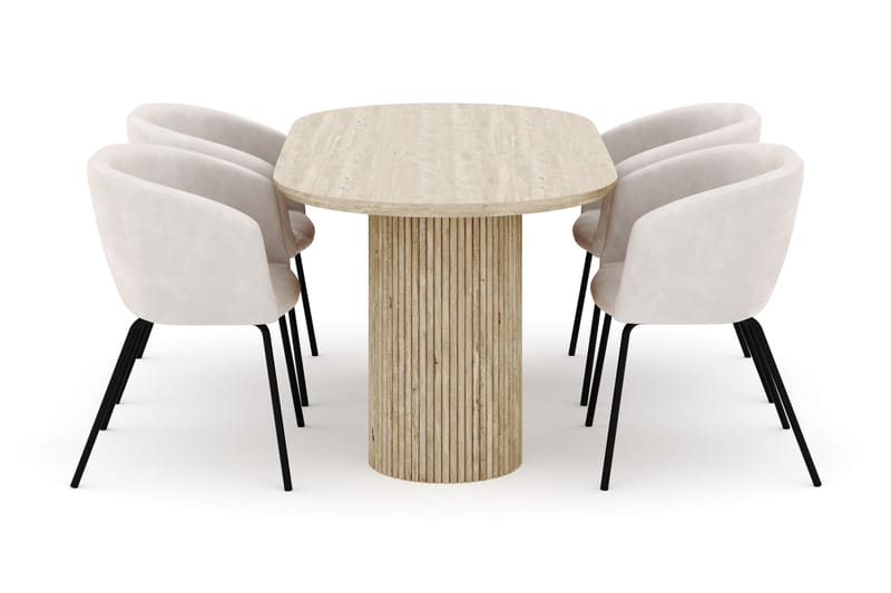 Uppveda Ovalt Spisebord 180x90 cm med 4 Berit Stoler - Beige - Møbler - Bord - Spisegruppe