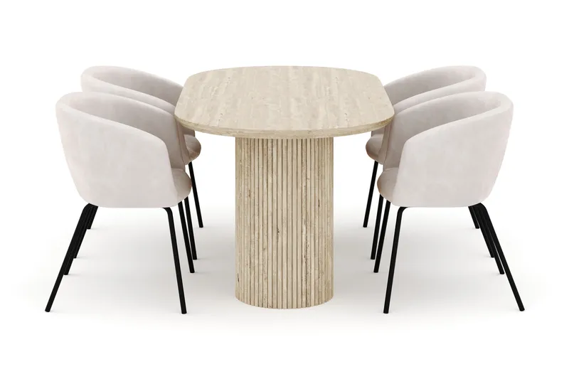 Uppveda Ovalt Spisebord 180x90 cm med 4 Berit Stoler - Beige - Møbler - Bord - Spisegruppe