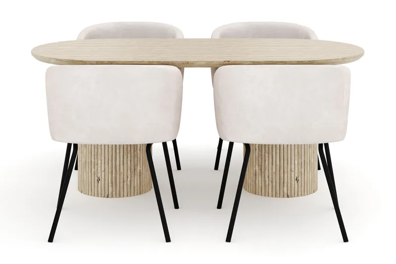 Uppveda Ovalt Spisebord 180x90 cm med 4 Berit Stoler - Beige - Møbler - Bord - Spisegruppe