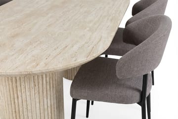 Uppveda Ovalt Spisebord 180x90 cm med 4 Sawako Greige Stoler - Travertin/Greige - Møbler - Bord - Spisegruppe