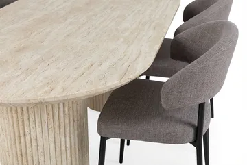 Uppveda Ovalt Spisebord 180x90 cm med 4 Sawako Greige Stoler - Travertin/Greige - Møbler - Bord - Spisegruppe