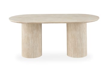 Uppveda Ovalt Spisebord 180x90 cm med 4 Sawako Greige Stoler - Travertin/Greige - Møbler - Bord - Spisegruppe