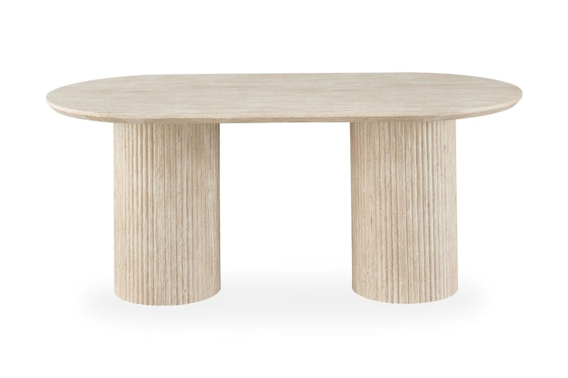 Uppveda Ovalt Spisebord 180x90 cm med 4 Sawako Greige Stoler - Travertin/Greige - Møbler - Bord - Spisegruppe