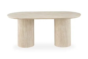 Uppveda Ovalt Spisebord 180x90 cm med 4 Sawako Greige Stoler - Travertin/Greige - Møbler - Bord - Spisegruppe