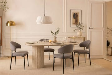 Uppveda Ovalt Spisebord 180x90 cm med 4 Sawako Greige Stoler - Travertin/Greige - Møbler - Bord - Spisegruppe