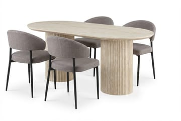 Uppveda Ovalt Spisebord 180x90 cm med 4 Sawako Greige Stoler - Travertin/Greige - Møbler - Bord - Spisegruppe
