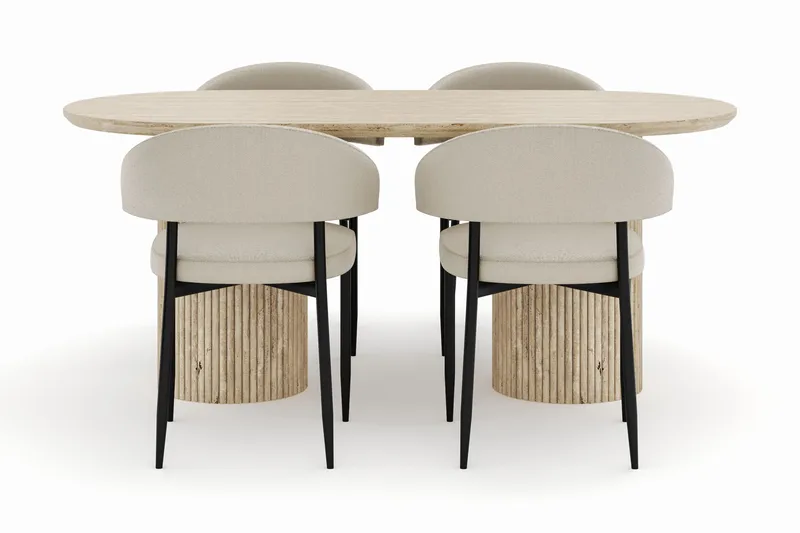 Uppveda Ovalt Spisebord 180x90 cm med 4 Sawako Stoler - Beige - Møbler - Bord - Spisegruppe